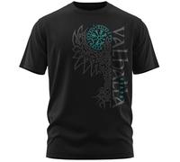 vanVerden NØRTH Legendary T-Shirt Homme - Valhalla Odin Corbeau Hugin Munin Imprimé sur la Poitrine, Cadeaux Vikings Nordiques Walhalla pour Hommes, Thor Viking, Couleur:Noir/pétrole, Taille:3XL