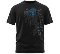 vanVerden NØRTH Legendary T-Shirt Homme - Valhalla Odin Corbeau Hugin Munin Imprimé sur la Poitrine, Cadeaux Vikings Nordiques Walhalla pour Hommes, Thor Viking, Couleur:Noir/Bleu, Taille:L