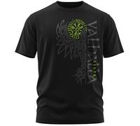 vanVerden NØRTH Legendary T-Shirt Homme - Valhalla Odin Corbeau Hugin Munin Imprimé sur la Poitrine, Cadeaux Vikings Nordiques Walhalla pour Hommes, Thor Viking, Couleur:Noir/Vert, Taille:4XL