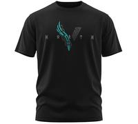 vanVerden NØRTH Legendary T-Shirt Homme - Viking V - Écriture Viking Imprimé sur la Poitrine, Cadeaux Vikings Nordiques Walhalla pour Hommes, Odin Thor Valhalla, Couleur:Noir/pétrole, Taille:XL