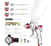 Vanwoke HVLP Pistolet à peinture - 1,4 mm, 1,7 mm, 2,0 mm, 3 buses avec gobelet en plastique de 600 cc - Système de pulvérisation de peinture professionnel pour véhicule - Avec régulateur de pression