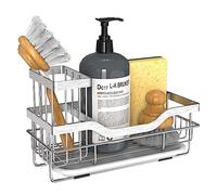 Vanwood Organiseur d'évier de cuisine pour évier de cuisine - Antirouille - Support de brosse amovible et plateau de vidange - Rangement pour la maison et accessoires Cocina (argenté)