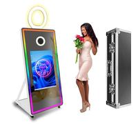 VANYA Modern 65in Mirror Interactive PhotoBooth, Selfie Touchscreen 32in Magic Mirror Photo Booth, avec lumière RVB, pour Les événements d'anniversaire de la fête de Mariage de Noël(White)