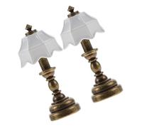 VANZACK 12, Mini Lampe de Chevet en Métal Abat-Jour Blanc et Colonne Marron, Éclairage Décoratif pour Scène Miniature et Mobilier