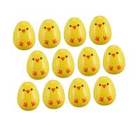 VANZACK 12 Pièces Œufs Plastique pour Pâques avec Impressions de Poussins Coquilles Vides pour Jeux et Décorations Festives