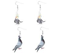 VANZACK 2 Paires Boucles Doreilles Oiseaux Originales Mignonnes Pendantes Motif Pigeon Hibou Perroquet Décor Doreille Féminin Élégant pour Usage et Fêtes