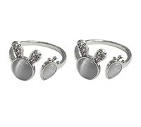 VANZACK 2 pièces Bague Femme Ouverte Lapin et Carotte Pierre de Lune Anneau Minimaliste Léger et Confortable Bijoux Dainty pour Doigt