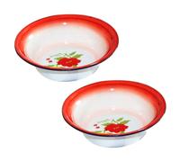 VANZACK 2 pièces Bol Émaillé Vintage Bassins à Soupe Rétro Émail Rouge Floral Vaisselle Pratique pour Maison Matériau et Design Simple