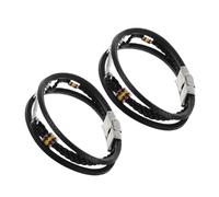 VANZACK 2 Pièces Bracelet Multi Couches Cuir PU Noir Ajustable pour Musiciens et Couples Accessoire pour Sorties et Tenues Décontractées