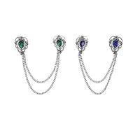 VANZACK 2 Pièces Broche Homme avec Chaînes et Gemmes et Vertes Clips Élégants pour Chemise et Pull Accessoire Chic pour Costume et Occasions Spéciales