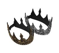 VANZACK 2 pièces Couronne Médiévale PU Dorée et Argentée Ajustable pour Costume Roi Cosplay Fête Anniversaire