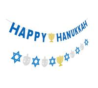 VANZACK 2 Pièces Décoration Hanoukka Bannière Suspendue Bougeoir Étoile Scintillante pour Fête Intérieure et Extérieure
