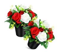 VANZACK 2 pièces Fleurs Funéraires Artificielles Pot de Décorations de Cimetière Rouge et Blanc pour Hommages et pour Tombeaux et Mémoriaux