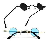 VANZACK 2 pièces Lunettes de Soleil Rondes Rétro Polarisées pour Femmes et Hommes Monture Métal Cercle Style Punk Confort Léger pour Fêtes et Plage