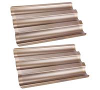 VANZACK 2 pièces Moule à Français Acier Doré Plaque de Cuisson Antiadhésive pour Baguettes Ondulées Accessoires pour Pâtisserie et Maison