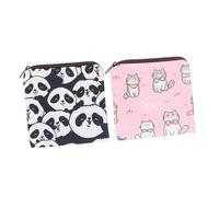 VANZACK 2 Pièces Sac de Rangement Menstruel Imperméable Polyester Sac Portable Multifonction pour Serviettes Hygiéniques et Cosmétiques Motif Cartoon Panda et Chat pour Adolescentes et