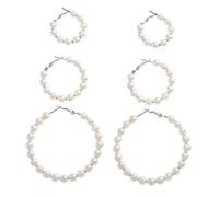 VANZACK 3 paires Boucles Oreilles Créoles Perles Boucles Pendantes avec Perles Rondes pour Femmes et avec Tiges