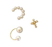 VANZACK 3Pièces Pearl Ear Clips No Piercing Cold Style Earrings Unique French Design For Fashion Lovers