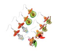 VANZACK 4 Paires Boucles Oreilles Mexicaines pour Oreilles Pendantes Motifs de Piment Avocat et Cactus Accessoires de Fête pour Cinco de Mayo et Événements Festifs