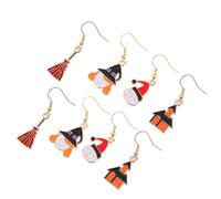 VANZACK 4 Paires de Boucles d'Oreilles Décoratives en Alliage Thème de Noël Boucles d'Oreilles de Festival pour Femmes Motifs Maison Sorcière Balai et Sapin Accessoires Bijoux pour