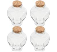 VANZACK 4 pièces Lot de Bocaux en Verre Forme Cœur avec Bouchon en Liège Bouteilles à Souhaits Décoratives pour Souvenirs Coquillages et Sable Petits Contenants Transparents pour Bijoux