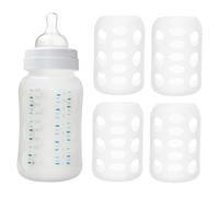 VANZACK 4 Pièces Lot de Couvre Biberons Silicone Protection Chute pour Bouteille de Lait Né Manchon et Facile à Installer et Sécurisé pour Nursery