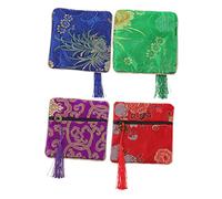VANZACK 4 pièces Sac de Rangement Brodé pour Ongles Guzheng Pochette Compacte Zippée Vintage pour Petits Accessoires Lot de Rouge Bleu Vert