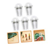 VANZACK 5 Ensembles Miniature Bubble Tea Cups Resin Mini Cups with Lids for DIY Micro Landscape and Dollhouse Decor
