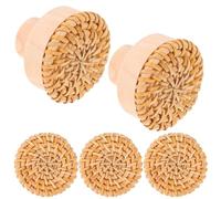 VANZACK 5 pièces Lot de Crochets Muraux Ronds Rotin Naturel Patères Rustiques Multifonctionnelles pour Suspendre Sacs Serviettes Décorations Intérieur et Salle de Bain Résistants et