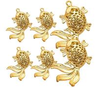 VANZACK 6 pièces Pendentifs Laiton Creux Forme Poisson Vintage Breloques DIY pour Porte-clés Voiture Pendentifs Miniatures Décoratifs Élégants