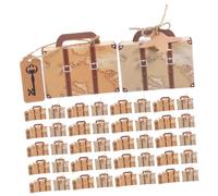 VANZACK 60 Pièces Boîte Présent Valise Vintage en Papier Kraft avec | Étiquettes et Ficelle de Jute Incluses, Motif Carte du Monde, Lot Festif