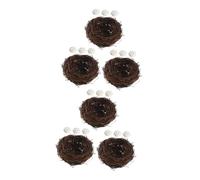 VANZACK 6ensemble Nid Oiseau Tressé Paille Avec Œufs Décoration Naturelle Pour Jardin Balcon Nichoir Artificiel Pour Pâques Mariage Intérieur Extérieur