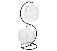 VANZACK Aquarium à Poissons Rouges Multifonction Suspendu en Verre avec Support en Fer en S, Bol Rond 12 Cm et Vase Moyen de Courge pour Décoration Intérieure de Bureau et Maison