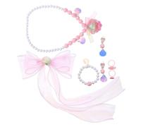 VANZACK Bijoux Garçon Fille Fille Sirène Collier Bracelet Bague Boucles Oreilles et Barrette Noeud Rose Accessoires Doux pour Peau Sensible Anniversaire et Jeux Déguisement