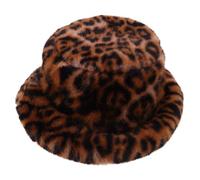 VANZACK Bob De Pêcheur Léopard en Peluche Douce, Taille, Large Bord Coupe-Vent, Chapeau Vintage Unisexe pour Randonnée Hiver Et Voyages, Couleur Marron