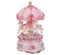 VANZACK Boîte à Musique Carrousel Vintage en Résine Rose avec Chevaux Rotatifs, Éclairage LED Changeant et Mélodies Classiques - Décoration Festive et Veilleuse pour Chambre, Centre