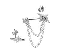 VANZACK Boucles D'oreilles à Clous Manchettes D'oreille En Argenté Chaîne Singulière Féminine Soirée Élégante Asymétrique Étoile Huit Branches