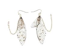 VANZACK Boucles D'oreilles Pendantes Ailes de Fée, Perles Synthétiques Dégradées, Gris Feuille D'or, Légères et Confortables, Femmes, Mariage et Occasions Spéciales, Taille Moyenne