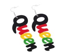 VANZACK Boucles Oreilles Bois Africain à Lettre Reine Pendantes Légères Élégantes et Durables pour Femmes Accessoires Mode pour Fêtes et Usage