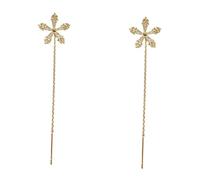 VANZACK Boucles Oreilles Pendantes Femme Zircon Fleur avec Chaîne et Gland Design Chic Brillant Plaqué Or Accessoires Mode pour Célébrations et Fêtes