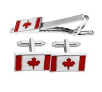 VANZACK Boutons Manchette Homme Métal avec Clip Drapeau Canadien Ensemble Élégant de Boutons de Manchette et Épingle Cravate pour Costume Accessoires Durables pour Chemises Hommes Affaires