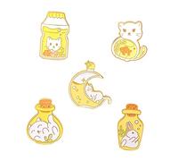 VANZACK Broche Badge Chat En Métal Lot De 5 Design Cartoon Accessoire De Mode Pour Vêtements Et Paquet Décoration Colorée