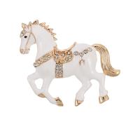 VANZACK Broche Cheval Vintage en Alliage Blanc Cristaux, Élégante 2026 | Pin Émaillé du Zodiaque, Finition Luxueuse, pour Soirées et Style Quotidien