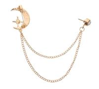 VANZACK Broche Vintage Étoile Lune Cristal avec Chaîne et Pompon Épingle Col pour Vestes Écharpes et Cardigans Accessoire Unisexe Style British Doré