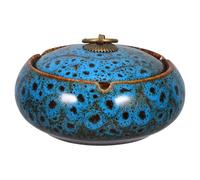 VANZACK Cendrier en Céramique avec Couvercle, Cendrier Couvert Anti-Odeur en Style Rétro, Plateau Fumoir Élégant pour Maison, Bureau et Balcon, Accessoire de Fumeur Pratique et Décoratif