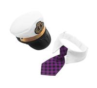 VANZACK Chapeau De Capitaine De Yacht pour Chat Et Chien avec Cravate à Carreaux Ajustable Accessoire Décoratif Léger pour Fête Et Photos Amusantes