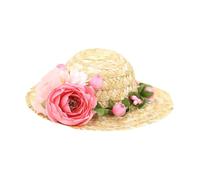 VANZACK Chapeau de Paille Tissé pour Chien Petite avec Fleur Rose Doux et Confortable Accessoire Photo Créatif pour Fête et Quotidien