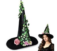VANZACK Chapeau de Sorcière Noir en Velours Fête Halloween, Gothique | Design Rose et Vigne, Léger pour Cosplay Adulte, Look Complet, Usage t Événements Costumés