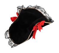 VANZACK Chapeau Pirate Tricorne Adulte avec Nœud Rouge et Dentelle Accessoire pour Costume de Soirée Halloween Déguisement Pirate et