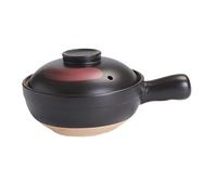 VANZACK Cocotte Terre Cuite avec Poignée Unique Casserole Argile pour Gaz Domestique Surface Antiadhésive Facile à Nettoyer pour Soupes et Mijotés pour Deux Personnes Noir et Rouge Brossé